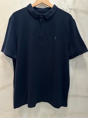 All Saints Short Sleeve Ramskull Polo Shirt Navy Blue Men’s Size XXL